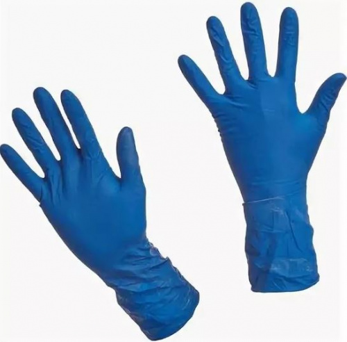 Перчатки латексные высокопрочные BENOVY p-р М синие (25 пар). Фото N2