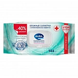  Влаж.салфетки AURA  FAMILY 144шт. с антибак.эффектом big-pack с крышкой КК/12